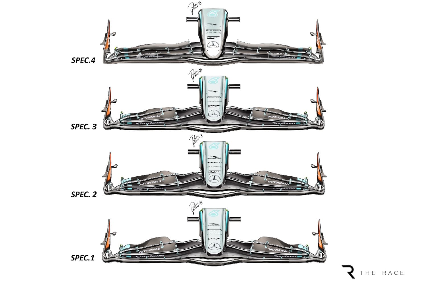 Mercedes F1 front wing comparison