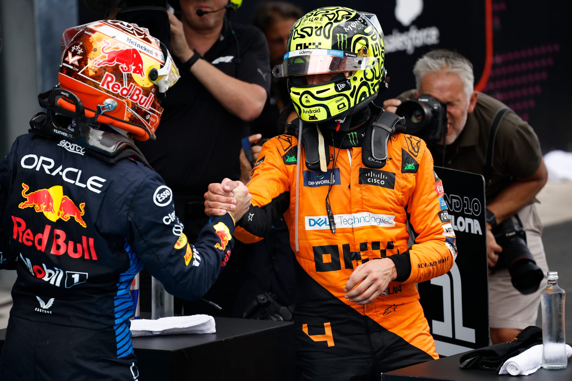 Max Verstappen, Red Bull, and Lando Norris, McLaren, F1, Spanish GP