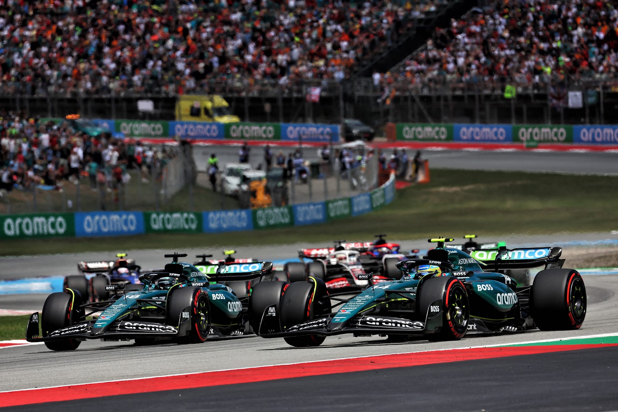 Lance Stroll and Fernando Alonso, Aston Martin, F1, Spanish GP