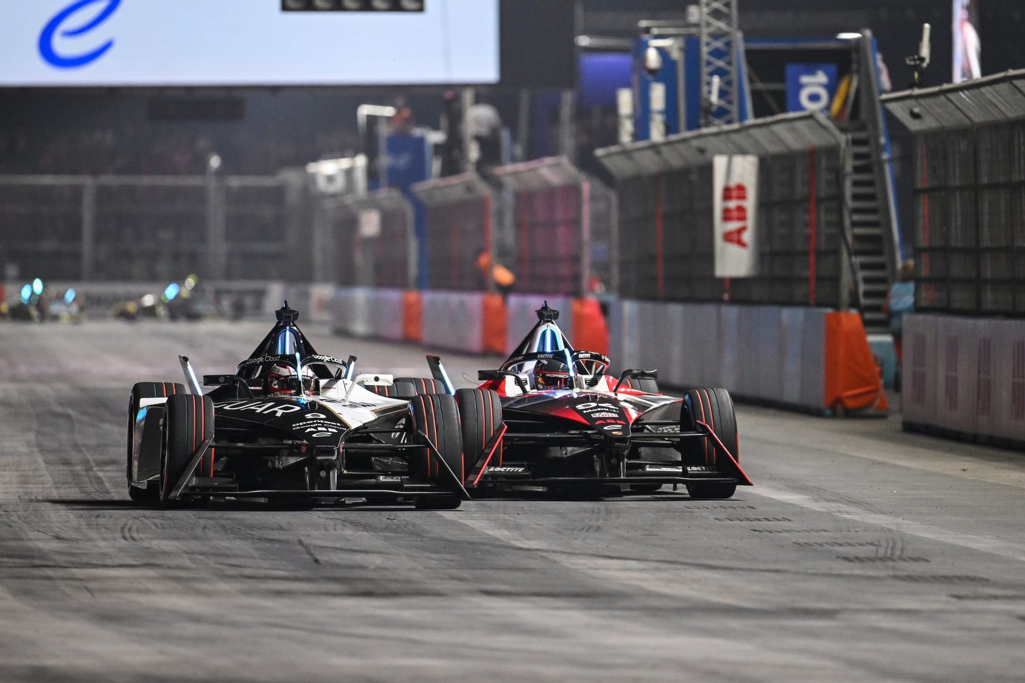 Mitch Evans, Jaguar, and Pascal Wehrlein, Porsche, Formula E