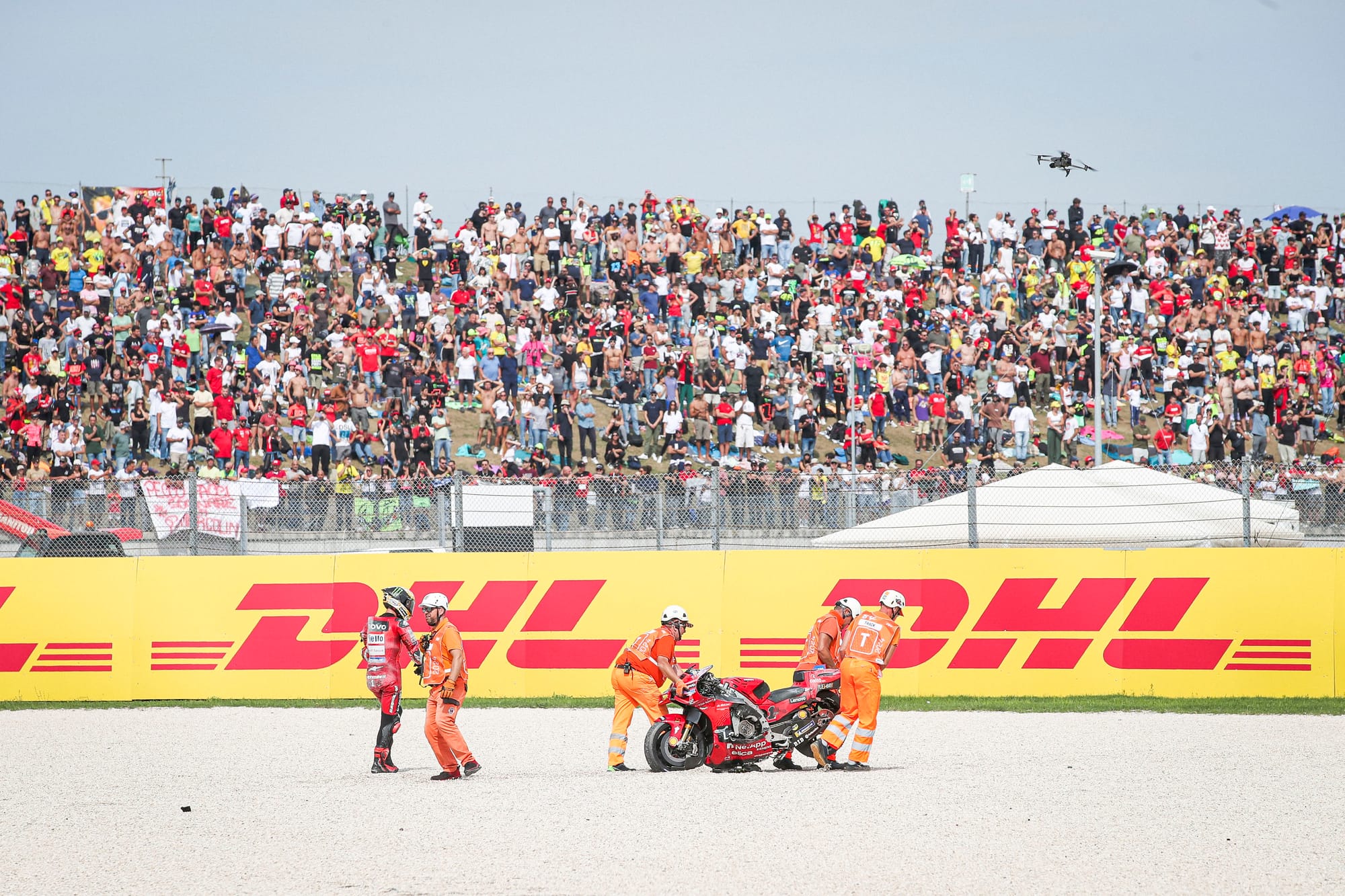 Pecco Bagnaia after crashing out of the Emilia Romagna Grand Prix