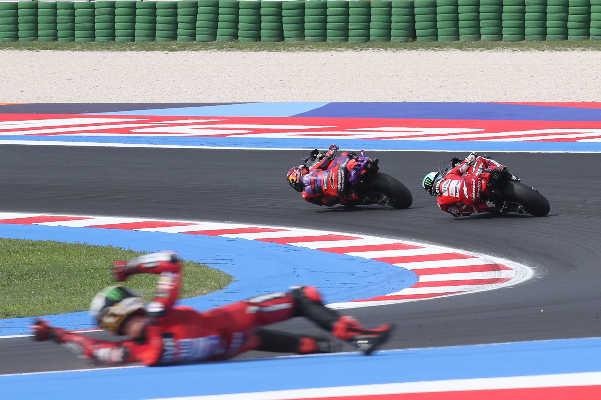 Pecco Bagnaia crashes at the 2024 MotoGP in Misano