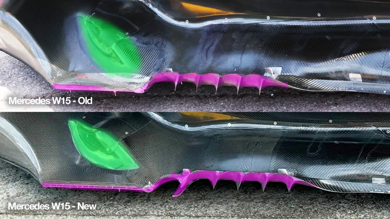 Mercedes F1 floor upgrade comparison