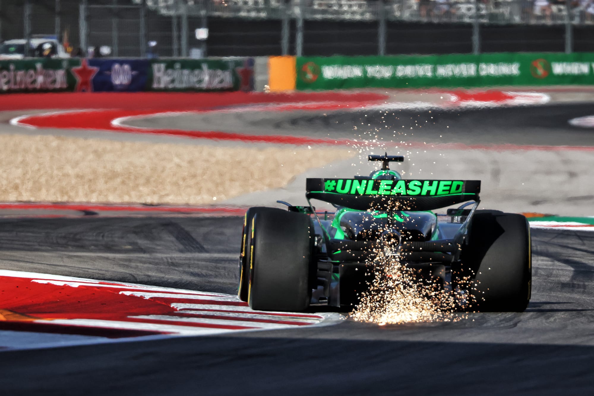 image of Sparks flying from the back of the Sauber at Austin, 2024 United States Grand Prix