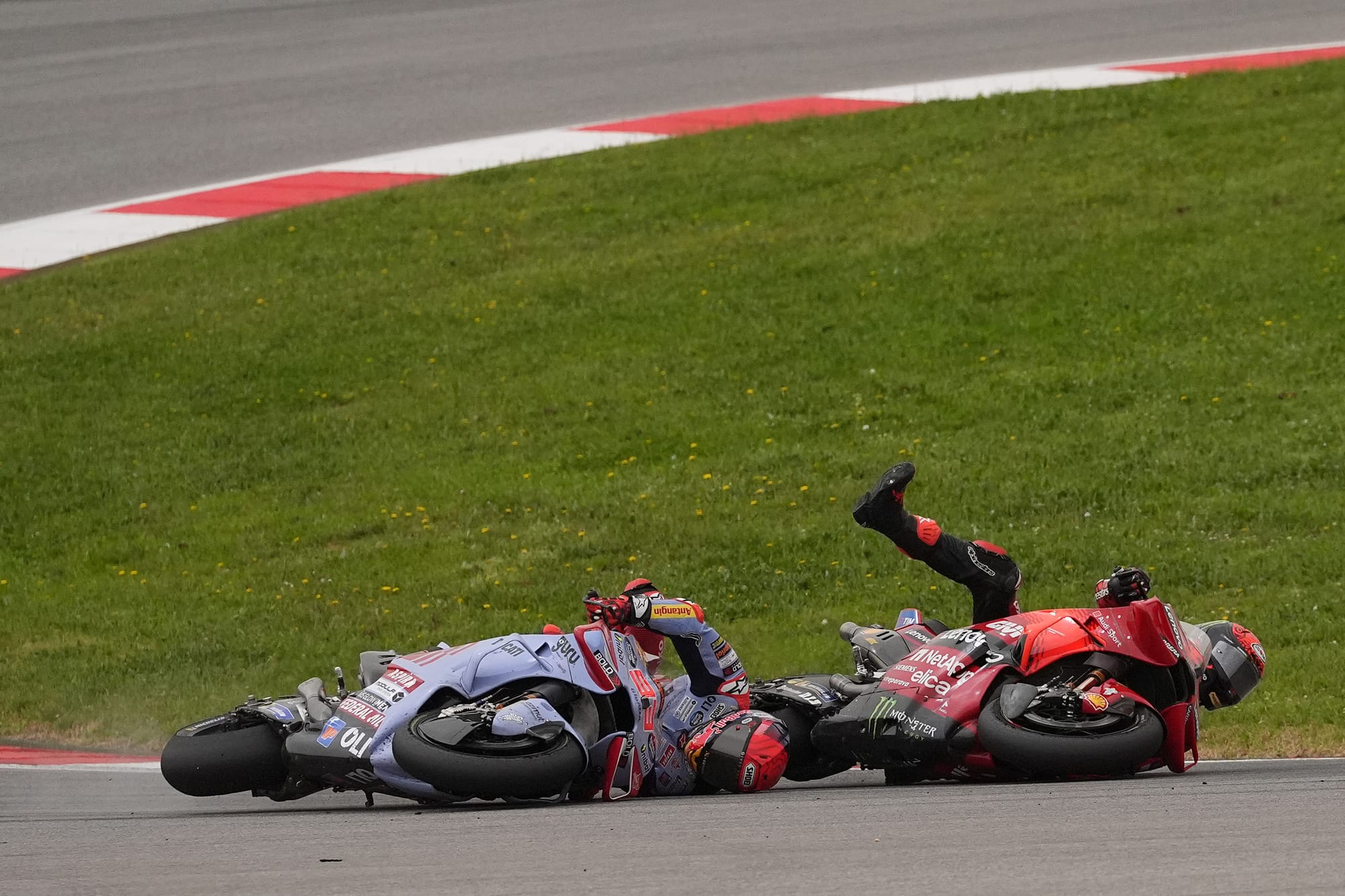 Pecco Bagnaia and Marc Marquez crash during the Portuguese Grand Prix