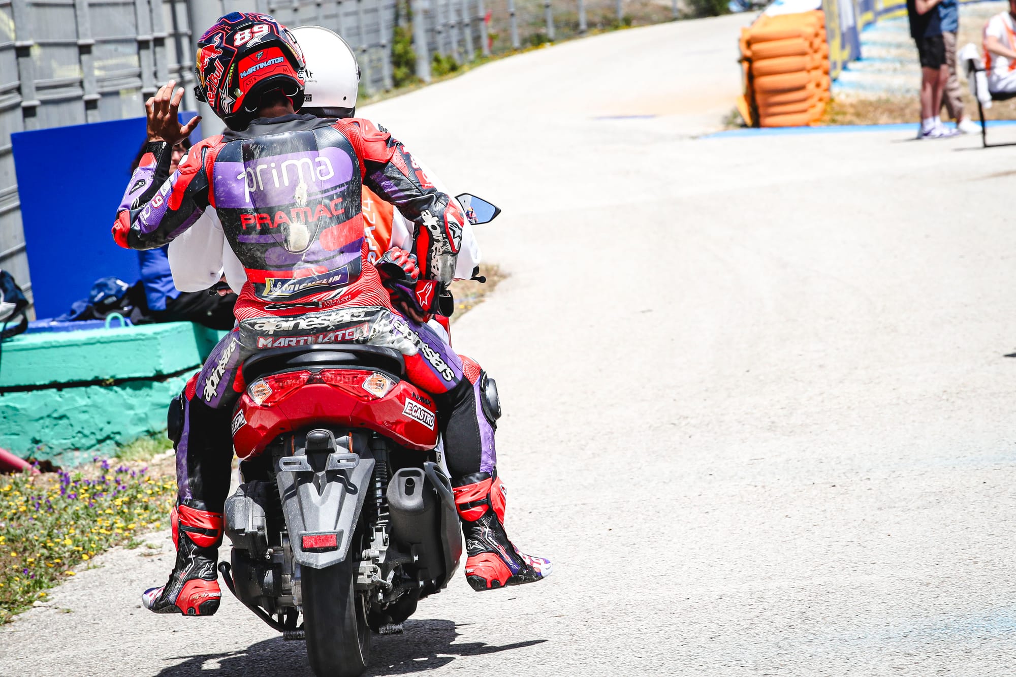 Jorge Martin after crashing out of the Spanish Grand Prix