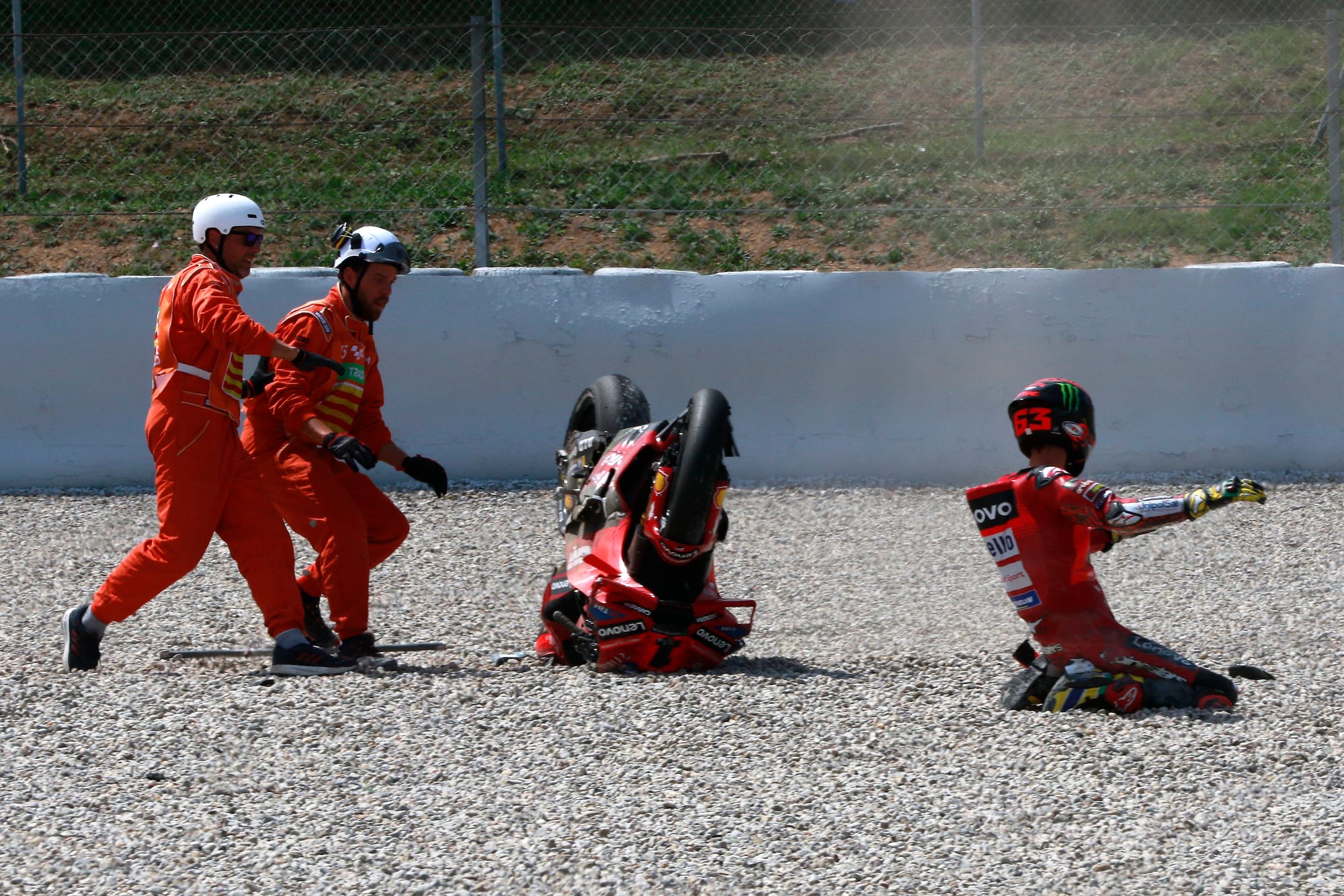 Pecco Bagnaia after crashing out of the sprint race in Barcelona