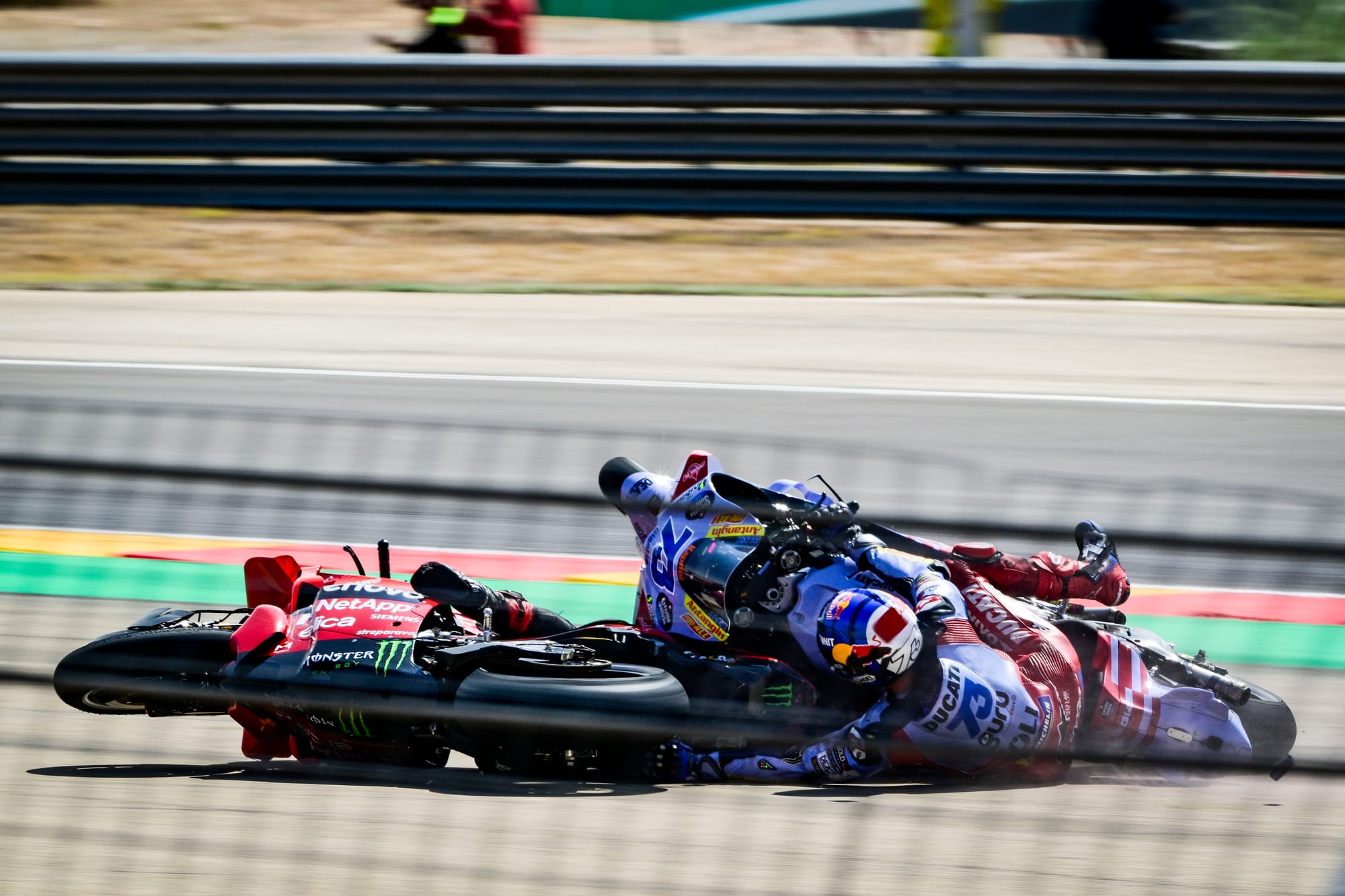 Pecco Bagnaia and Alex Marquez crash at Aragon