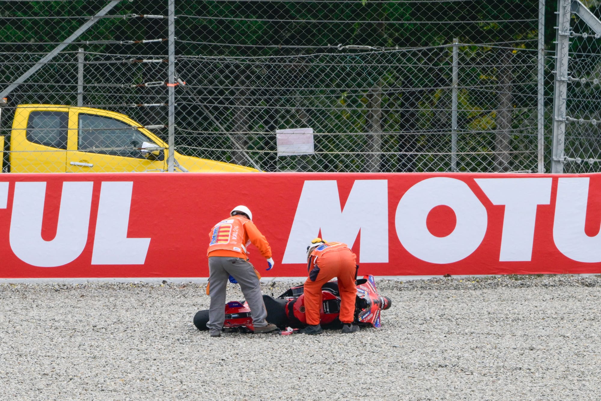 Pecco Bagnaia's crashed bike at Turn 1