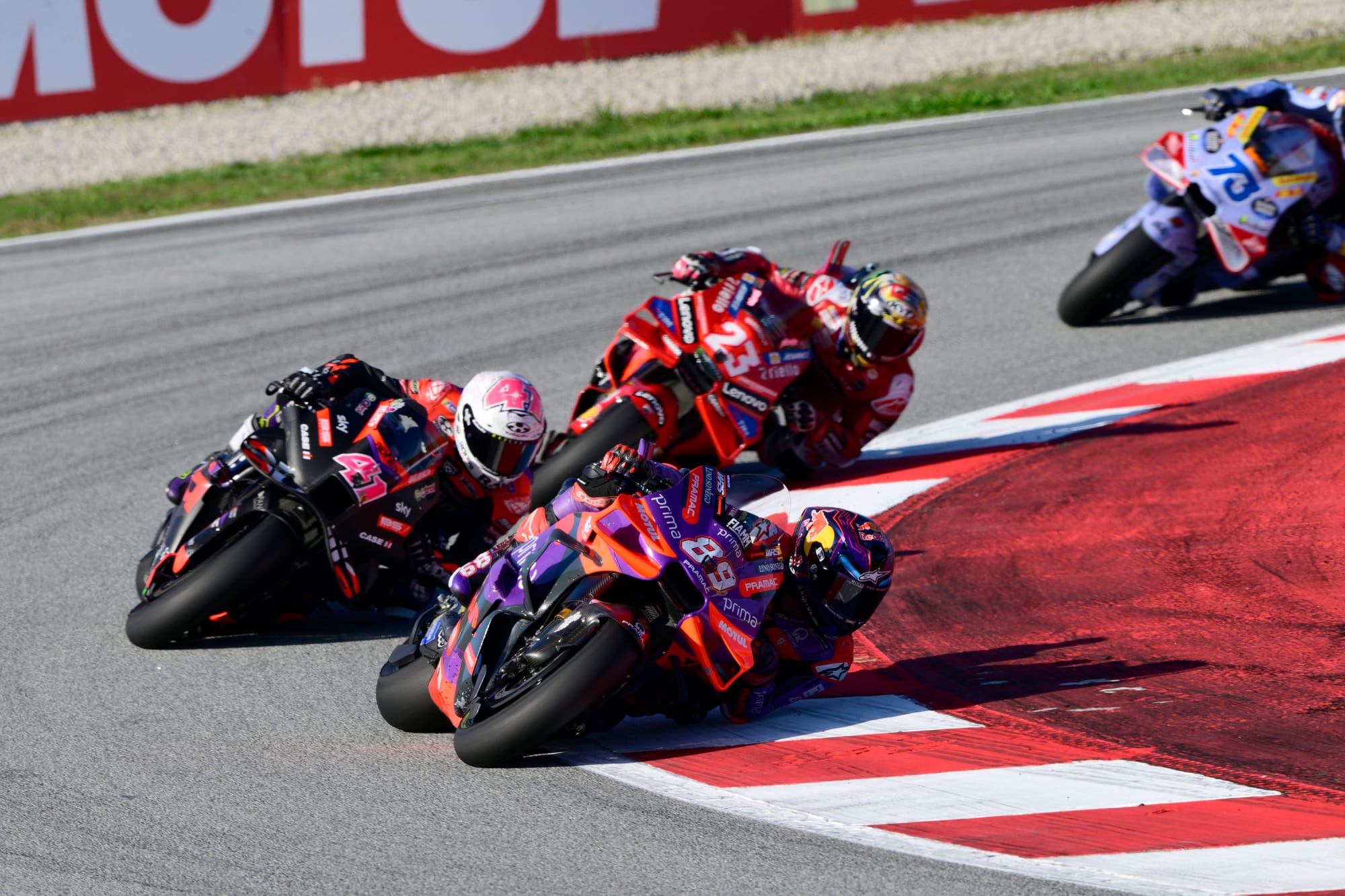 Jorge Martin leads Aleix Espargaro during the Barcelona MotoGP race