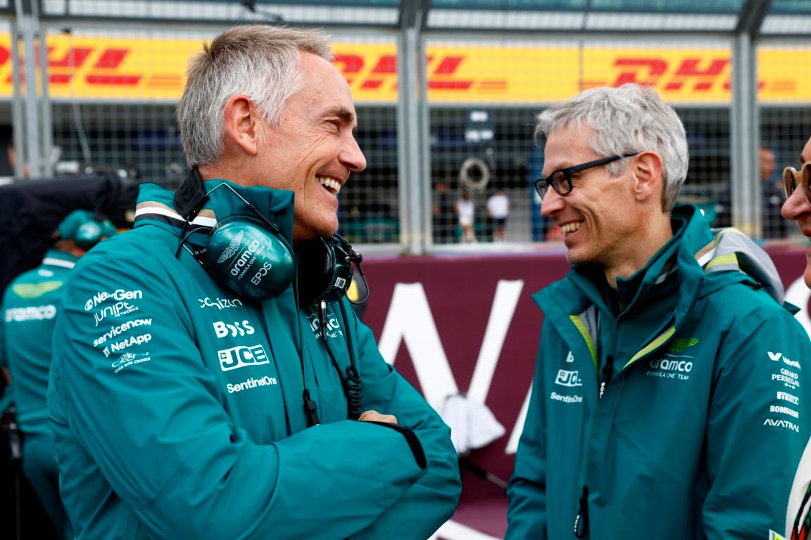 Martin Whitmarsh and Mike Krack, Aston Martin, F1