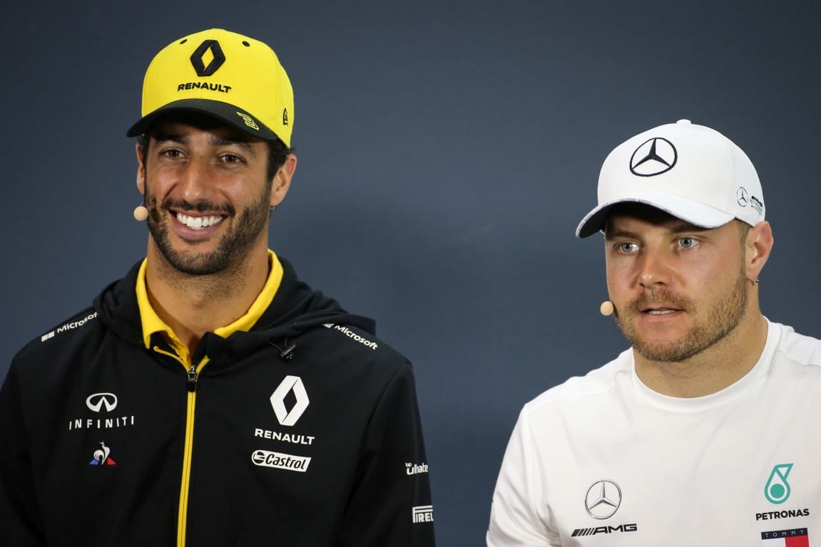 Daniel Ricciardo, Renault, and Valtteri Bottas, Mercedes, F1