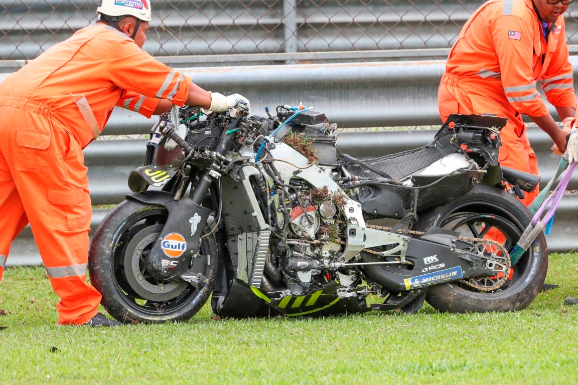 Raul Fernandez's crashed Trackhouse Aprilia