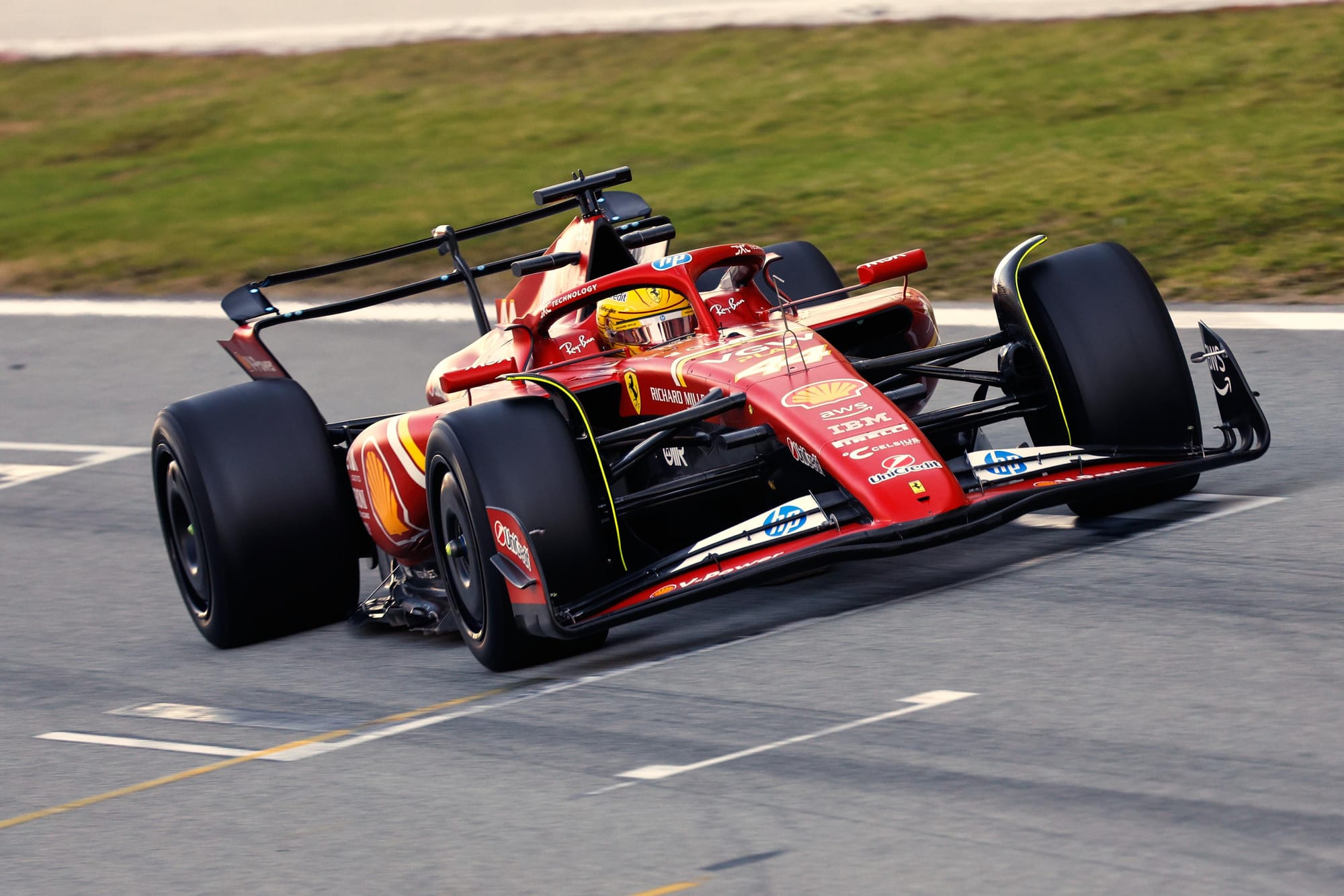 Hamilton gets first laps in modified 2024 Ferrari F1 car