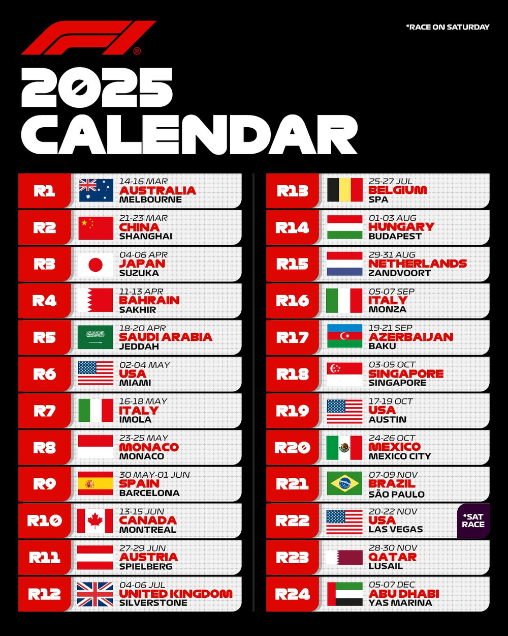 Formula 1 2025 season calendar revealed (already) - The Race