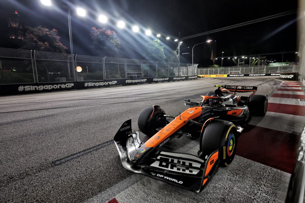 Norris survives two wall strikes to dominate Singapore GP