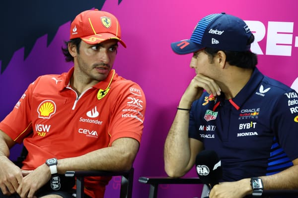 Carlos Sainz, Ferrari, and Sergio Perez, Red Bull, F1