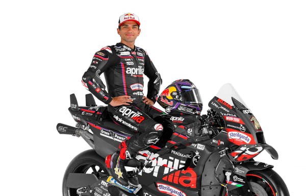 Jorge Martin on the 2025 Aprilia featuring the #1 plate